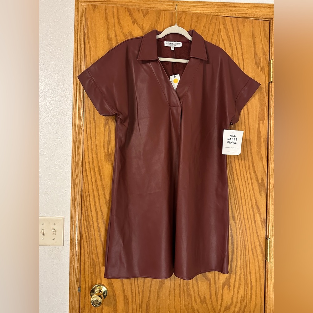 Inclan Studio Porter Vegan Leather Shirt Dress - NWT - Size L